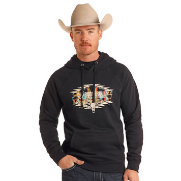 Rock & Roll Denim Skull Aztec Hoodie Black