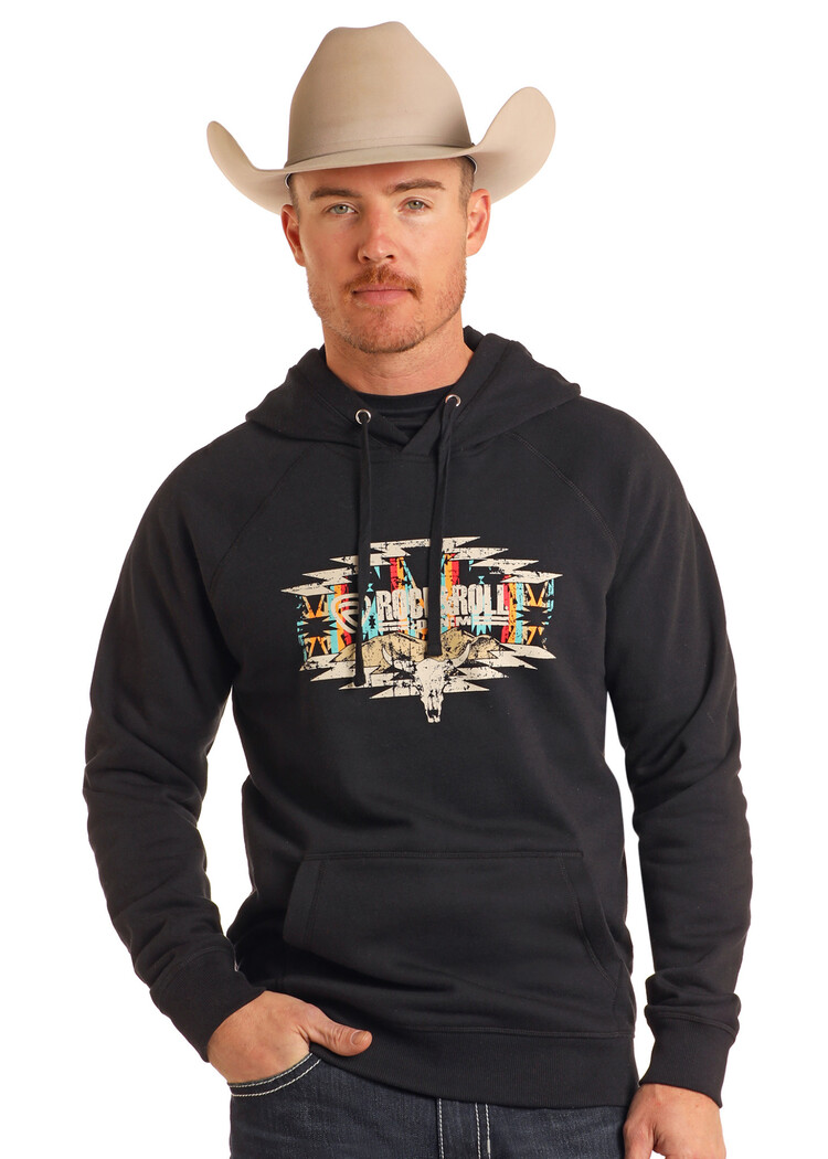 Rock & Roll Denim Skull Aztec Hoodie Black