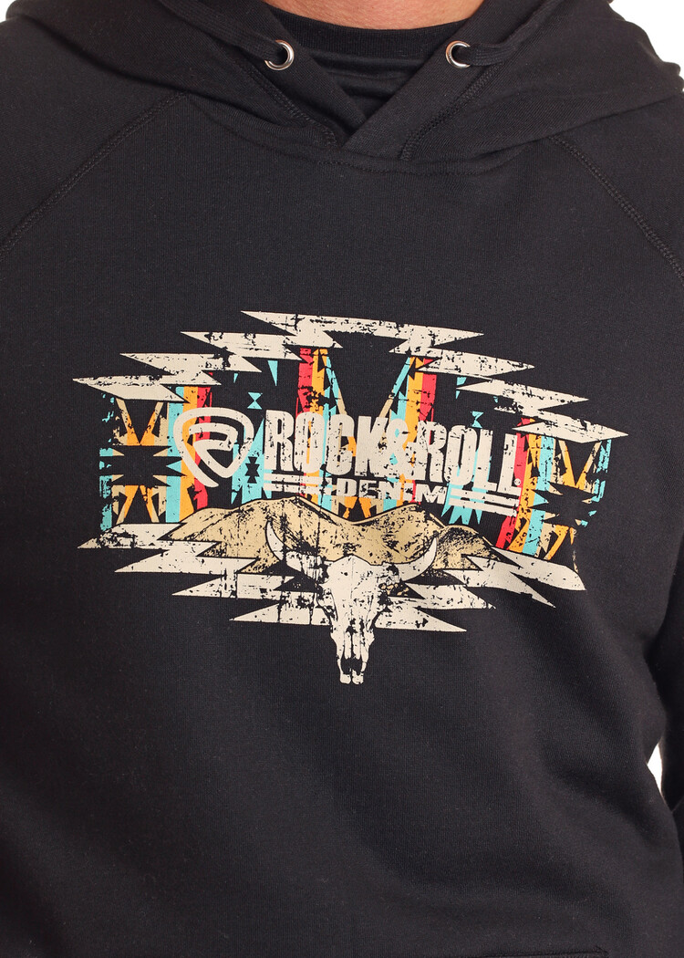 Rock & Roll Denim Skull Aztec Hoodie Black