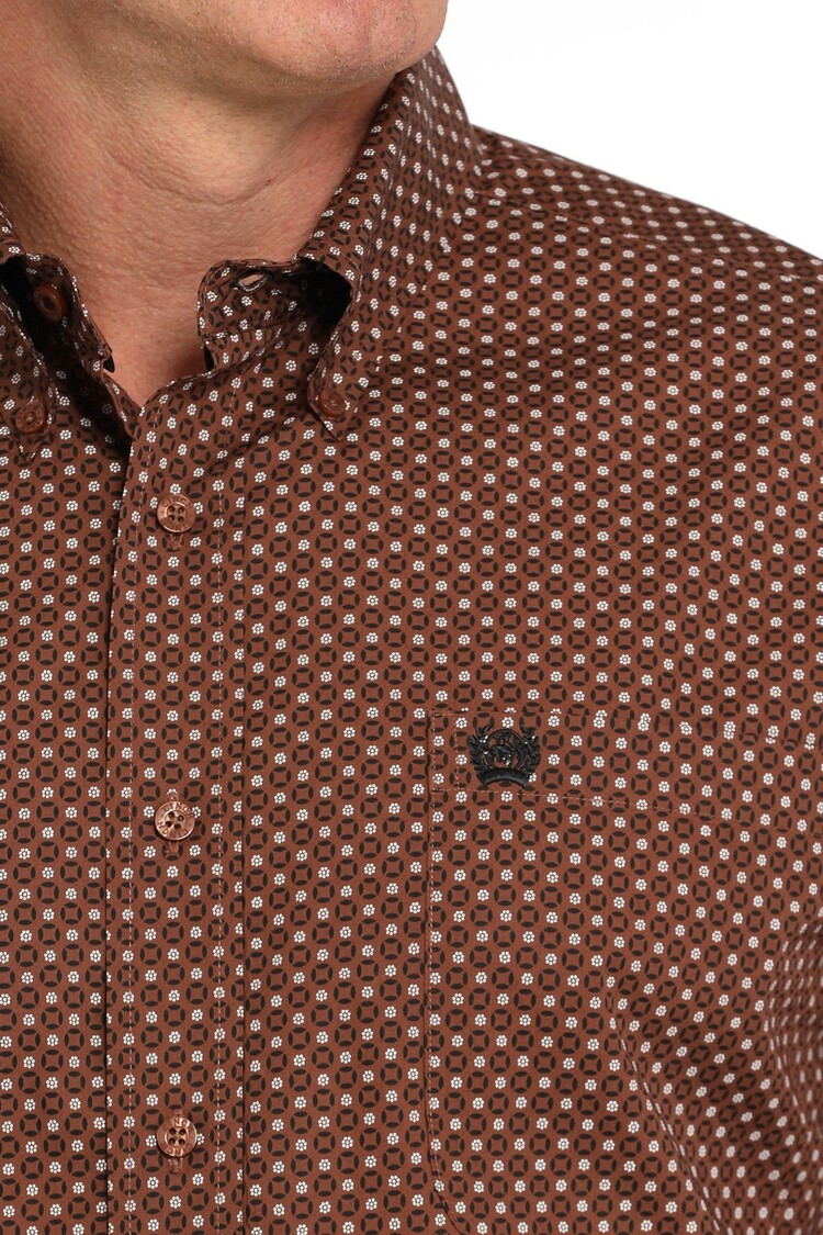 Cinch Geometric Print Shirt with Brown Buttons