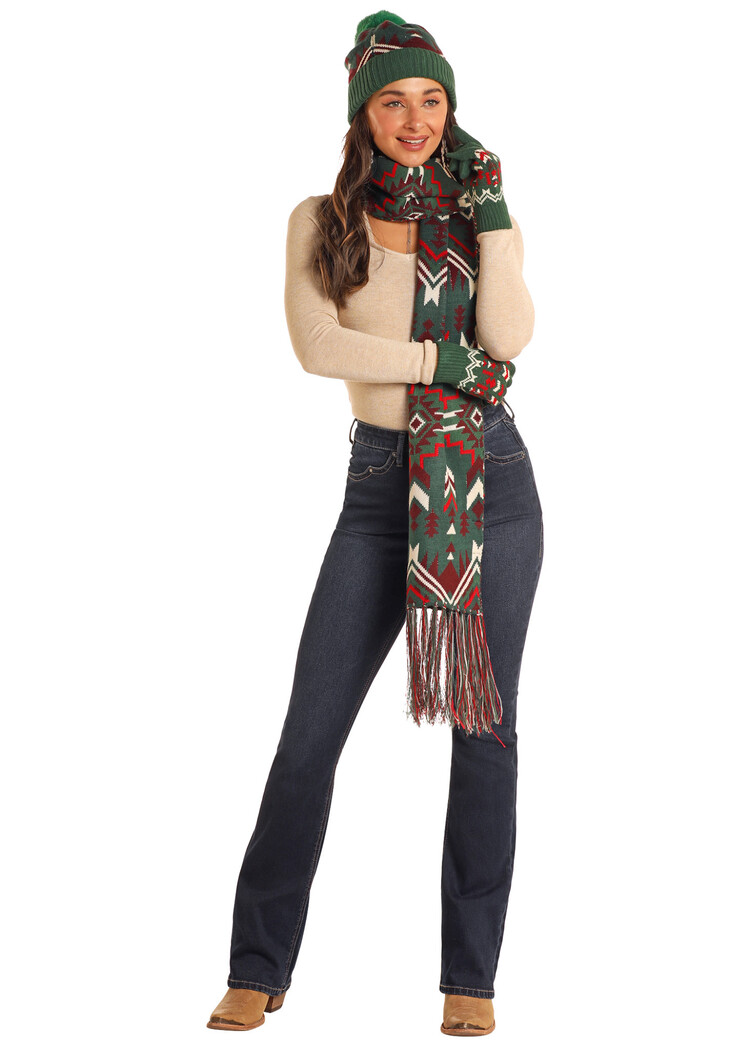 Rock & Roll Denim Aztec Scarf Set Pink