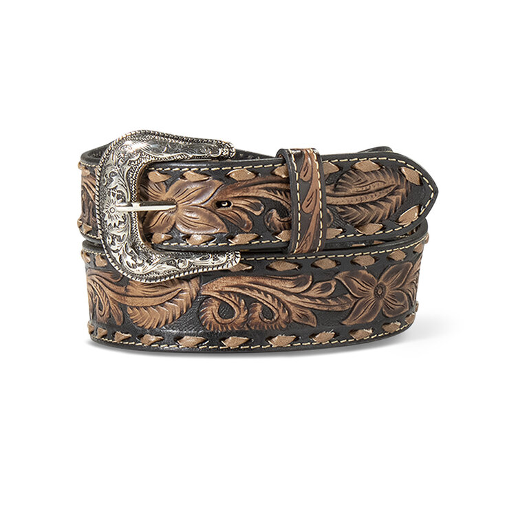 Ariat Accessories Hand Tooled Floral Black and Brown Belt