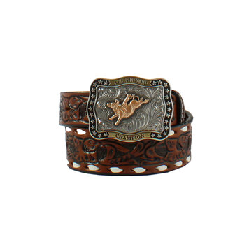 3D Belt Floral Tooled White Bucklace Belt with Bullrider Buckle