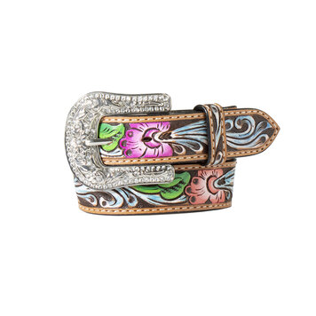 Angel Ranch Hand Tooled Floral Feathers Belt