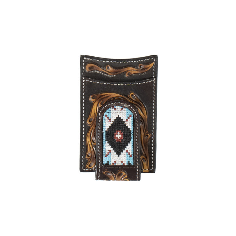 3D Belt Hand Tooled Floral Embroidered Inlay Money Clip