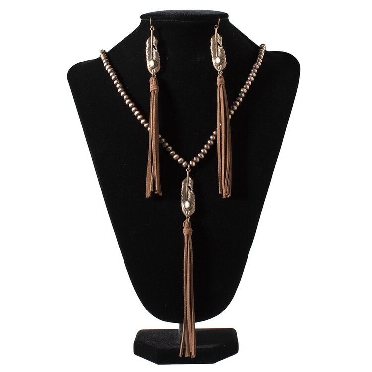 Silver Strike Brown Feather Tassel Set