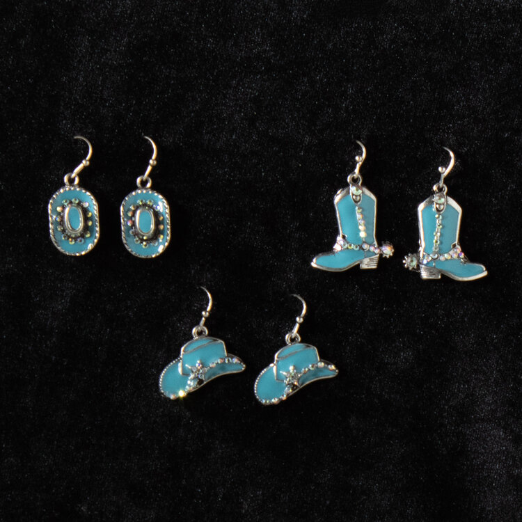 Silver Strike Turquoise Cowboy Hats Boots Earrings