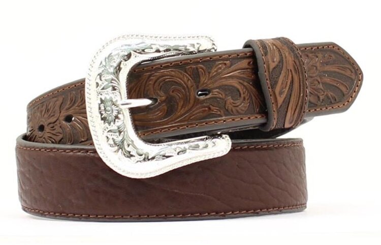Nocona Bullhide Tooled Tabs Brown Belt