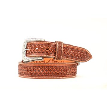Nocona Hand Tooled Criss Cross Tan Belt