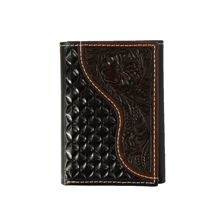 Nocona Floral Overlay Brown Trifold Wallet