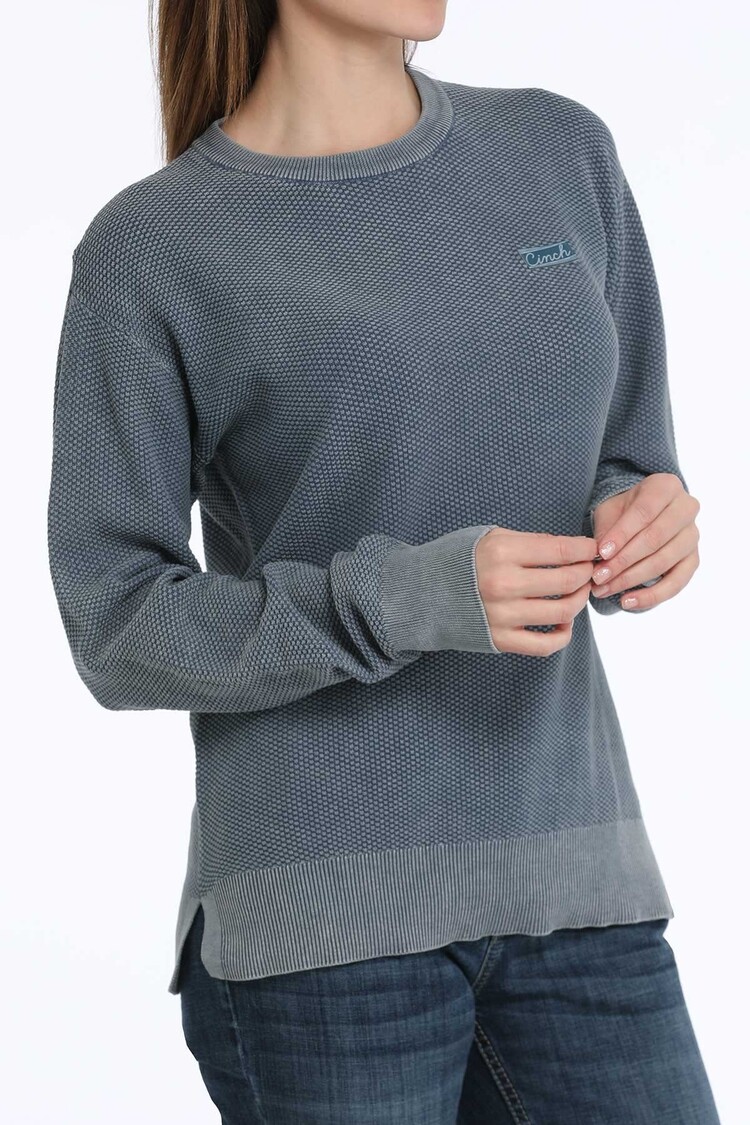 Cinch Jacquard Pullover Sweater Light Blue