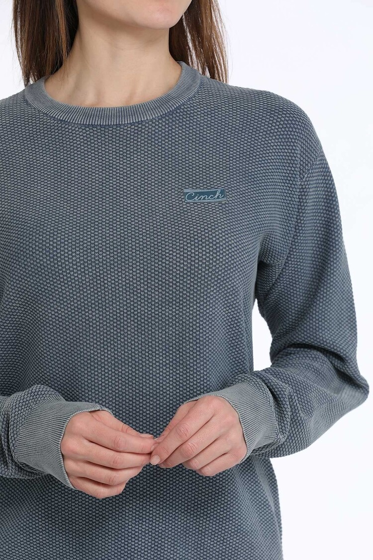 Cinch Jacquard Pullover Sweater Light Blue