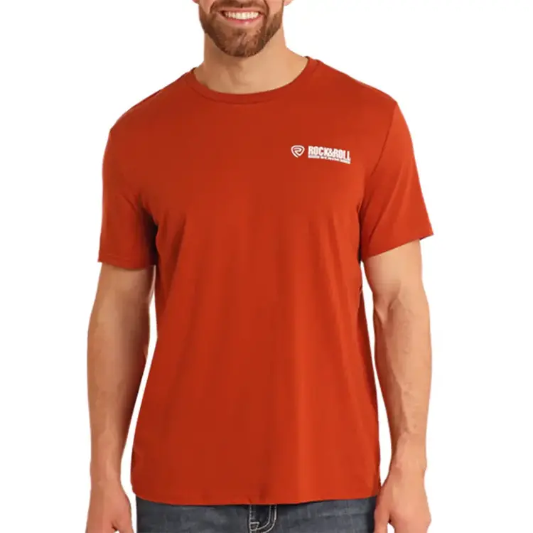 Rock & Roll Denim Back Skull Graphic Tee Rust