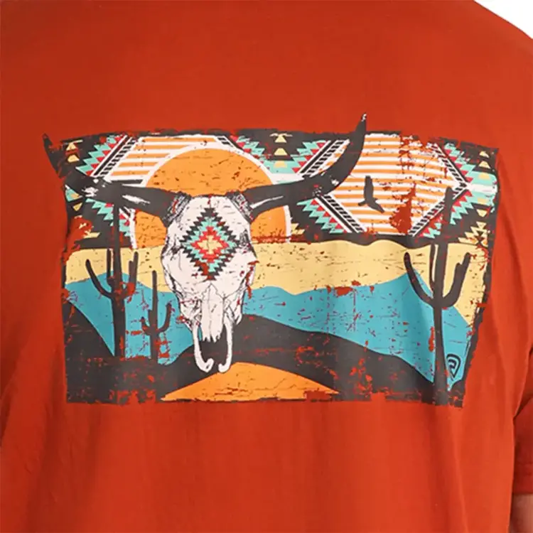 Rock & Roll Denim Back Skull Graphic Tee Rust