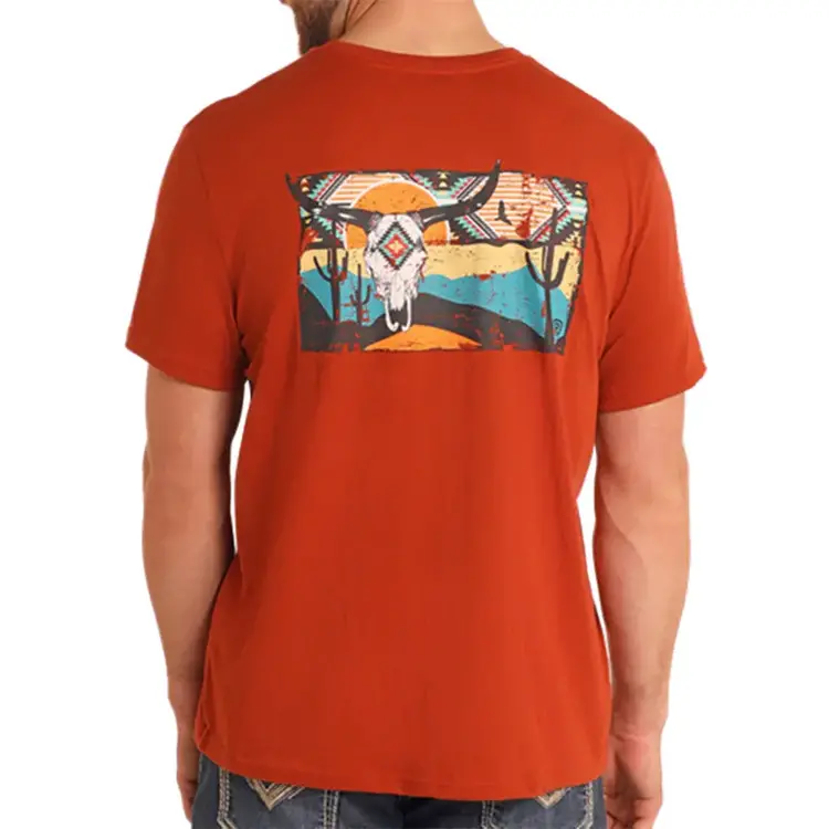 Rock & Roll Denim Back Skull Graphic Tee Rust