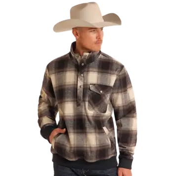 Rock & Roll Denim Plaid Jacquard Pullover Black