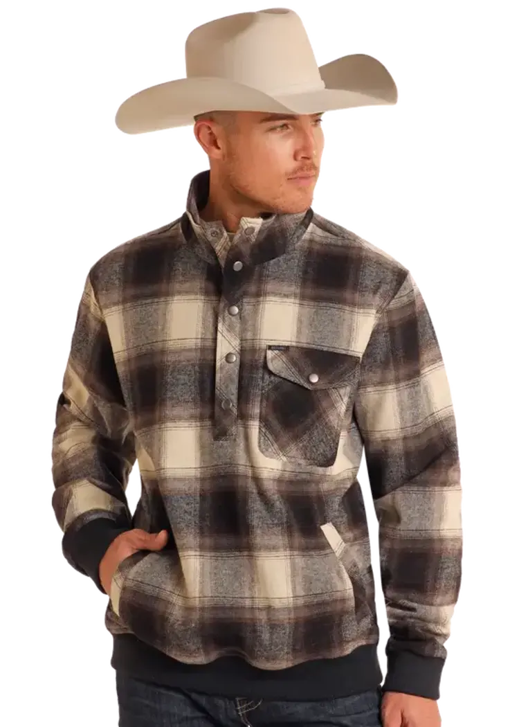 Rock & Roll Denim Plaid Jacquard Pullover Black