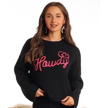 Rock & Roll Denim Howdy Sweater Black and Pink