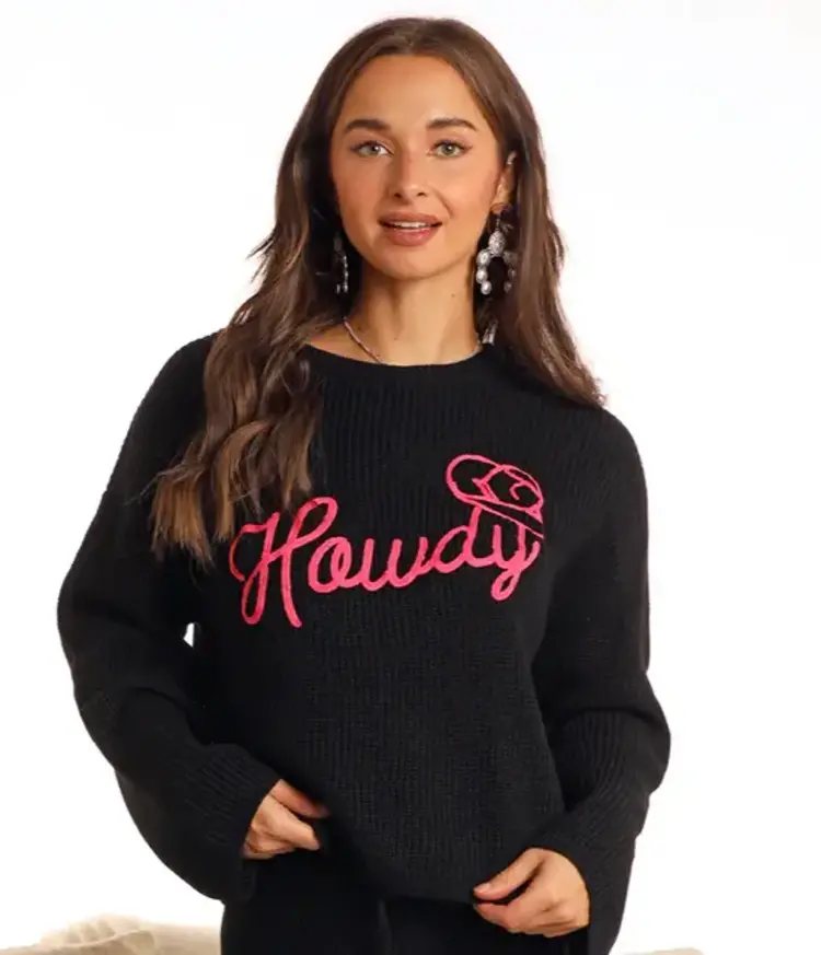 Rock & Roll Denim Howdy Sweater Black and Pink