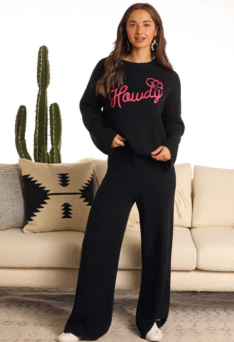 Rock & Roll Denim Howdy Sweater Black and Pink