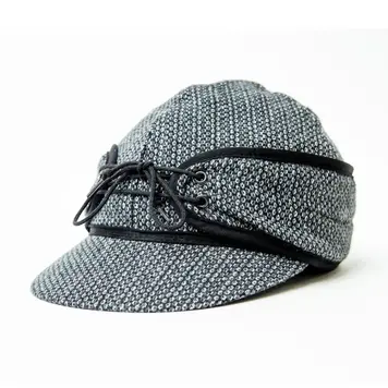 Crown Cap Wool Blend Pattern Railroad Hat Black Mix