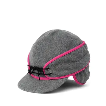 Crown Cap Wool Blend Railroad Hat Grey Pink