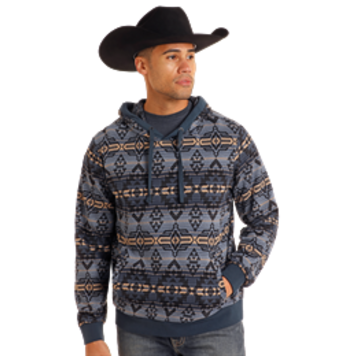 Rock & Roll Denim Aztec Jacquard Hoodie Navy
