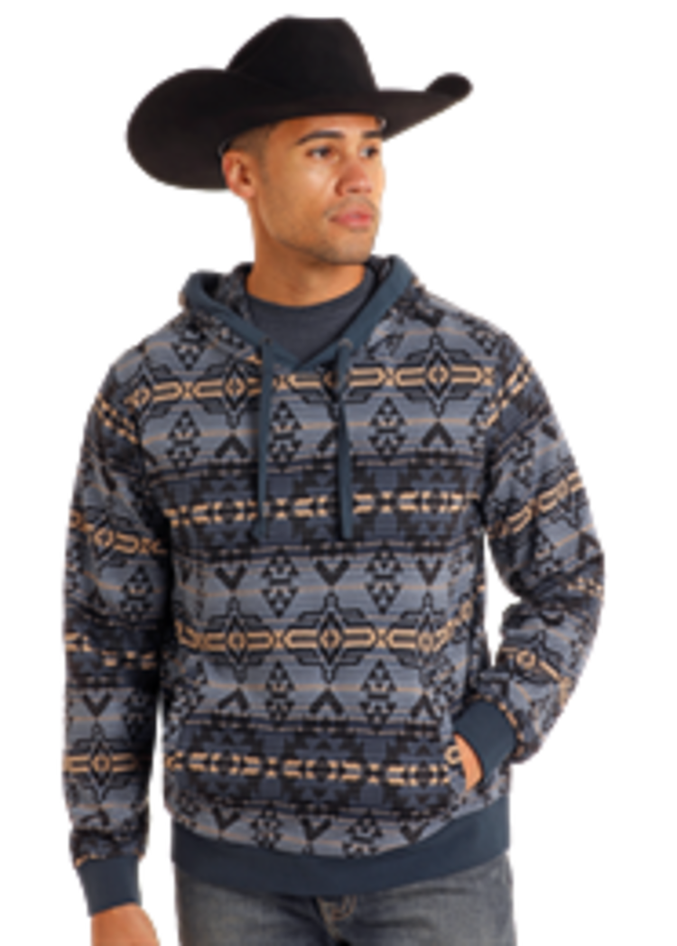 Rock & Roll Denim Aztec Jacquard Hoodie Navy
