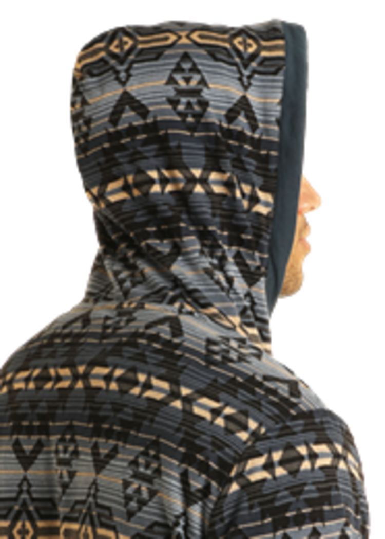 Rock & Roll Denim Aztec Jacquard Hoodie Navy