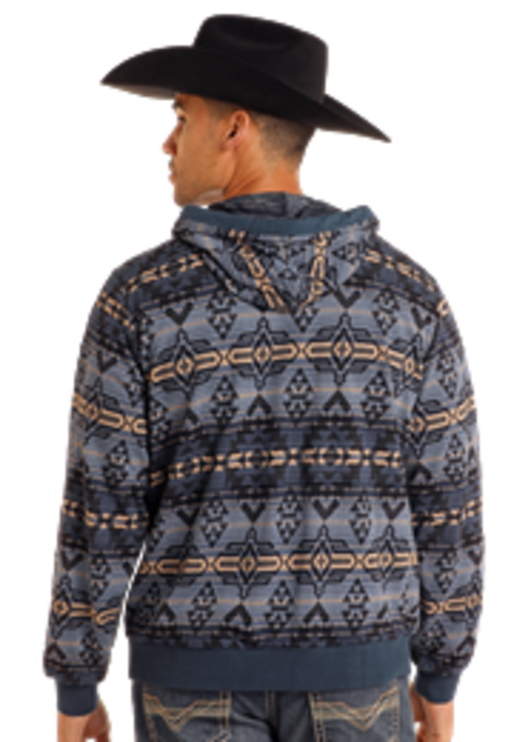 Rock & Roll Denim Aztec Jacquard Hoodie Navy