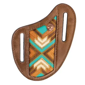 HOOey Montezuma Pancake Knife Sheath Brown/Turquoise w/Aztec