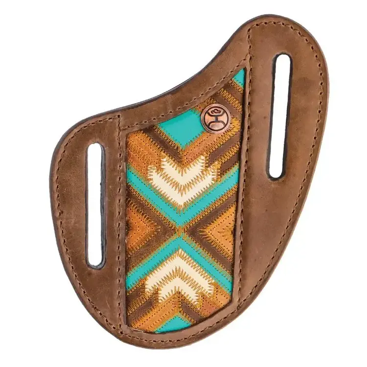 HOOey Montezuma Pancake Knife Sheath Brown/Turquoise w/Aztec