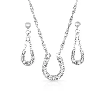 Montana Silversmiths Crystal Clear Lucky Horseshoe Jewelry Set