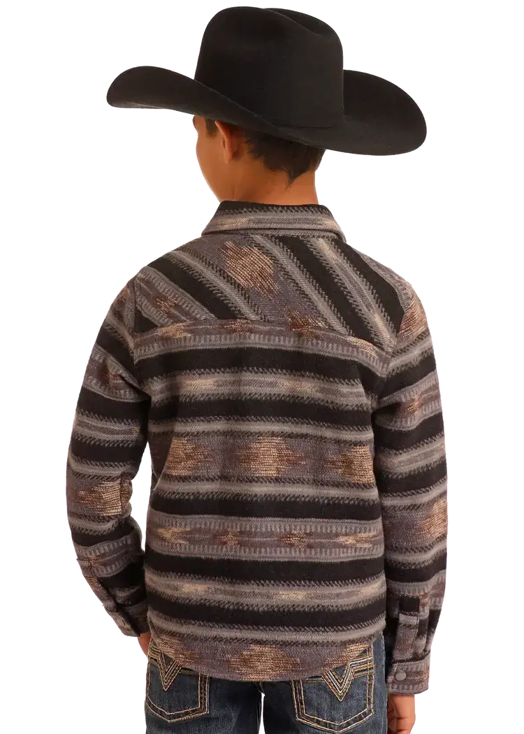 Rock & Roll Denim Youth Aztec Jacquard Shacket Black