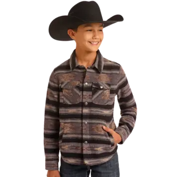 Rock & Roll Denim Youth Aztec Jacquard Shacket Black