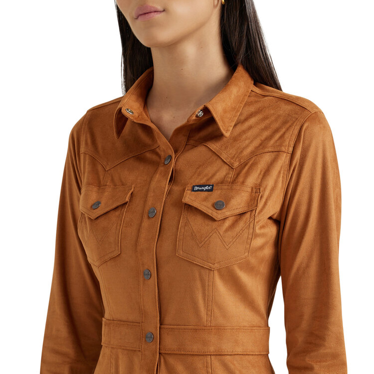 Wrangler Ladies Suede Snap Dress Brown