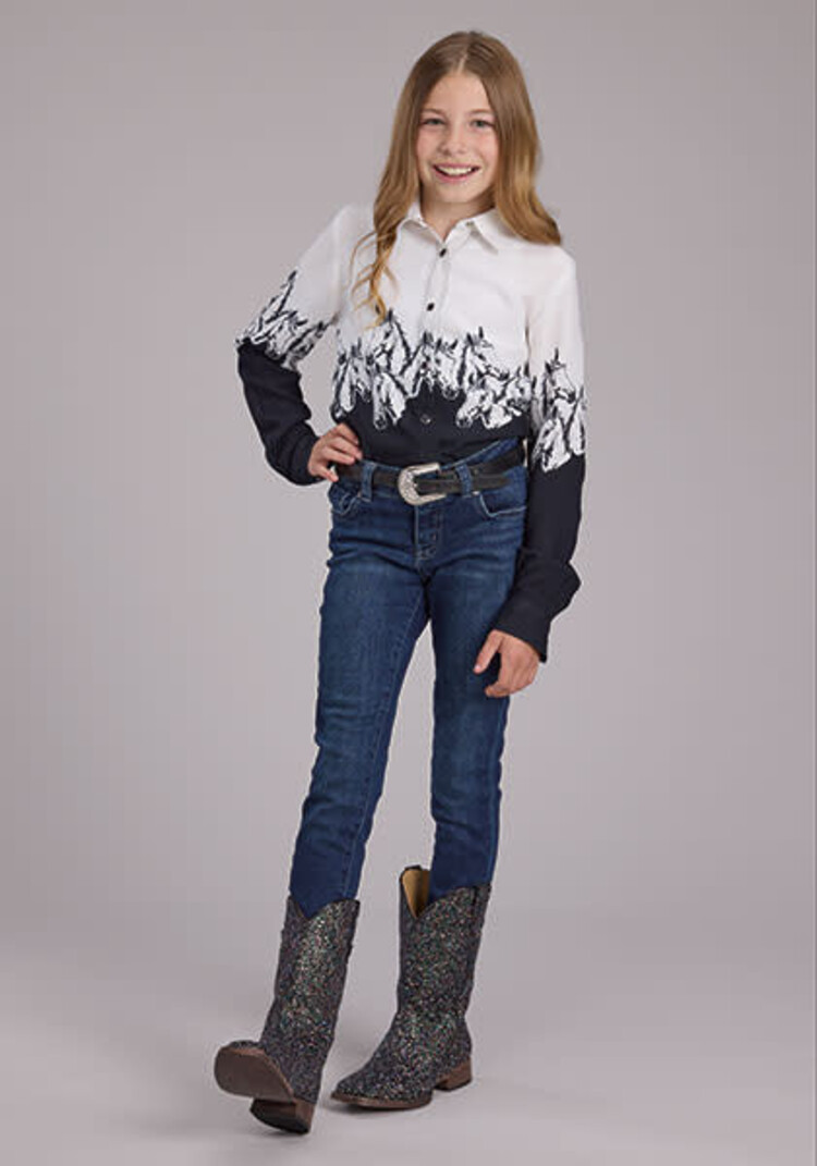 Roper Youth Horses Border Print Snap