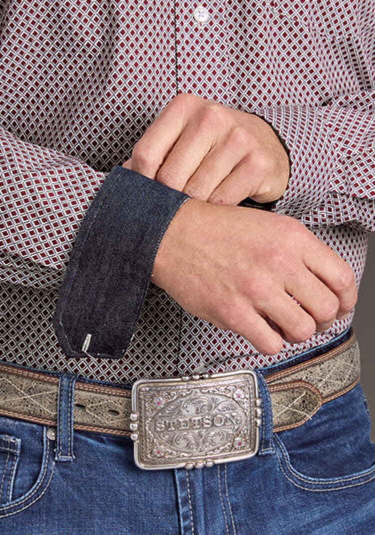 Stetson One Pocket Button Diamond Print Wine