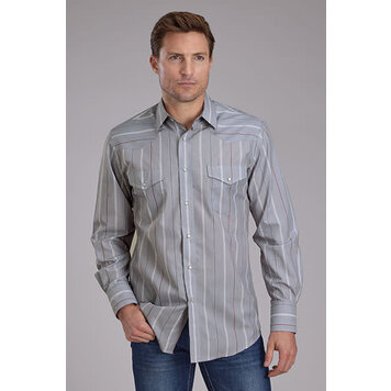 Roper Classic Wide Stripe Snap Grey