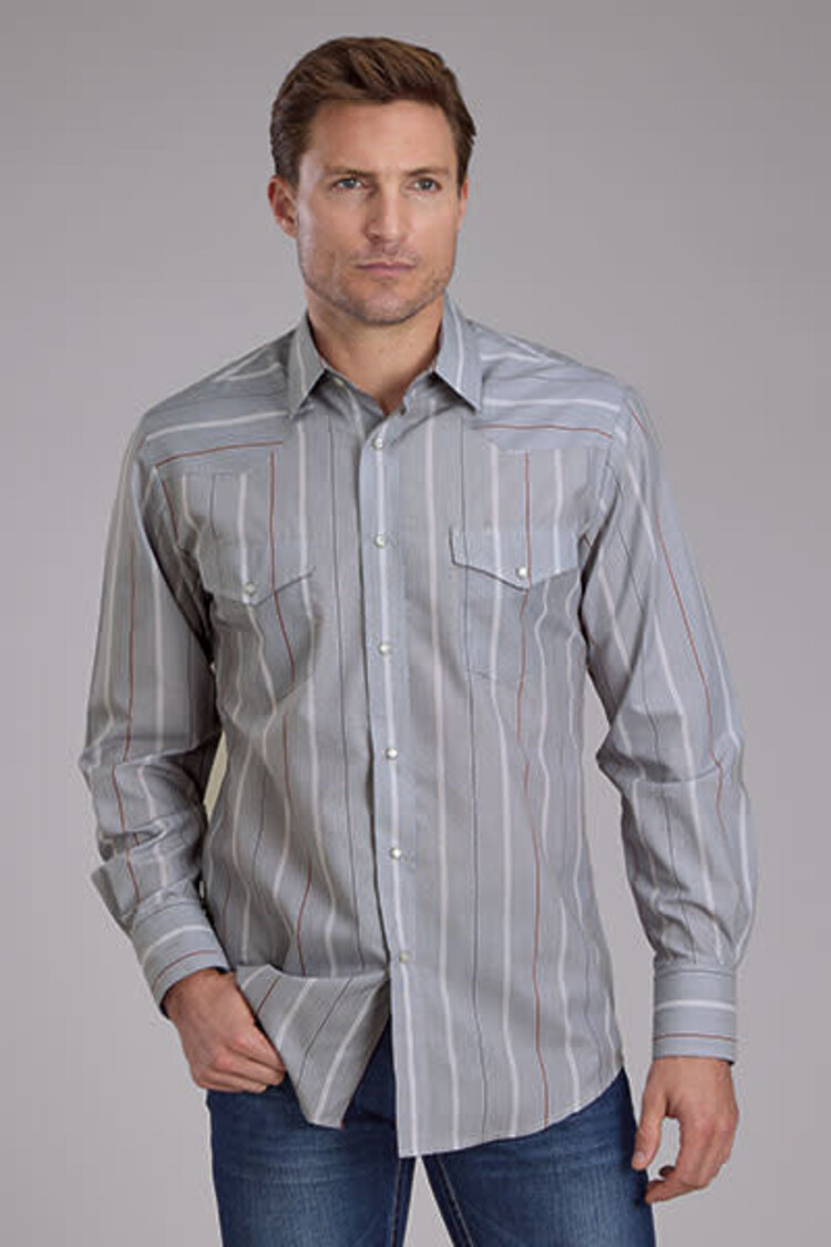 Roper Classic Wide Stripe Snap Grey