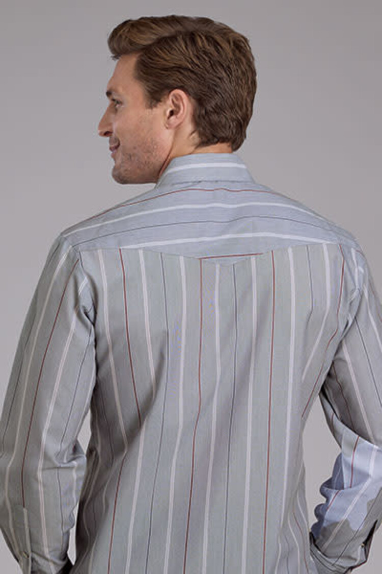 Roper Classic Wide Stripe Snap Grey
