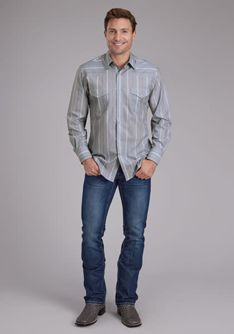 Roper Classic Wide Stripe Snap Grey