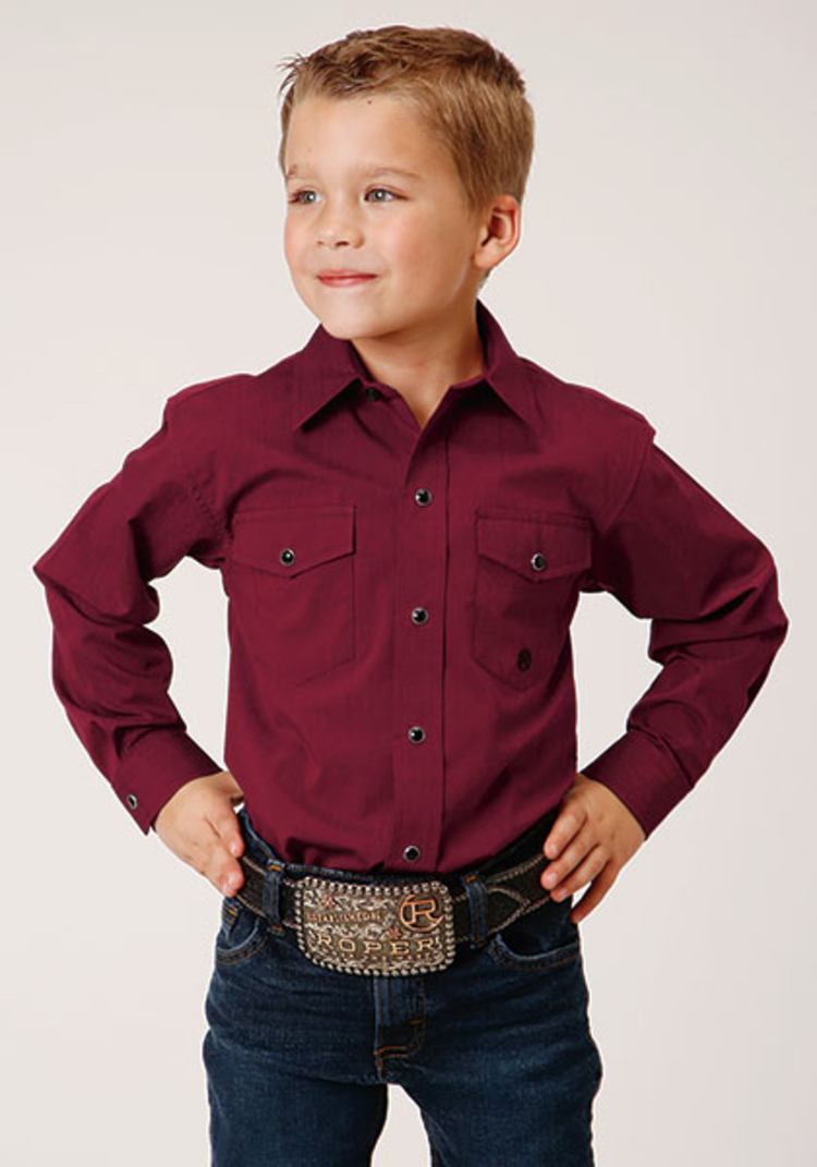 Roper Boys Black Fill Solid Shirt Wine