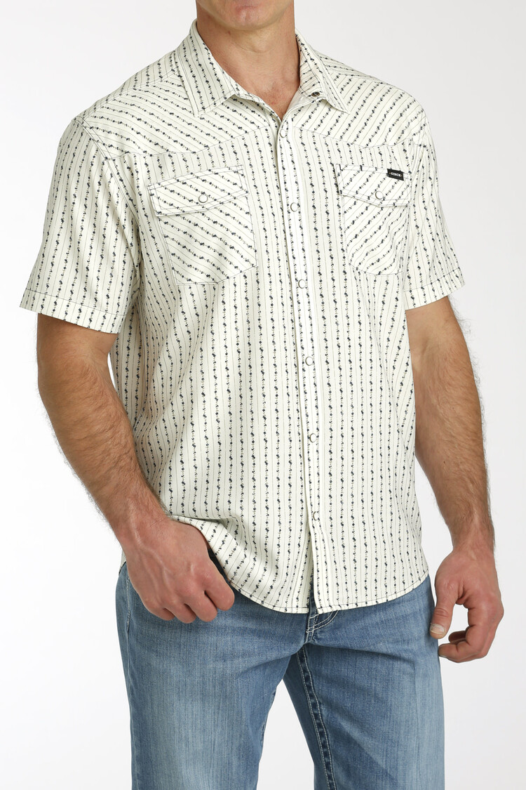 Cinch Striped Cream Camp Shirt