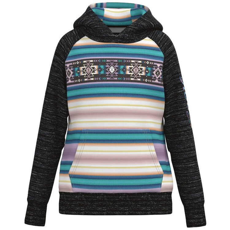 HOOey Youth Girls Hoodie Serape Black Sleeves