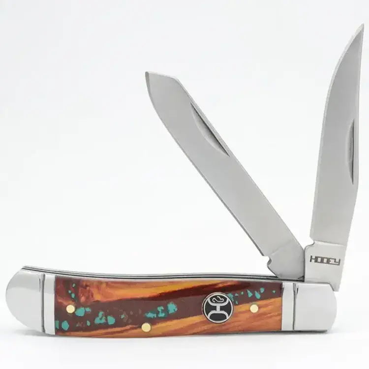 HOOey Durango Trapper Knife Brown Turquoise 4 1/4"