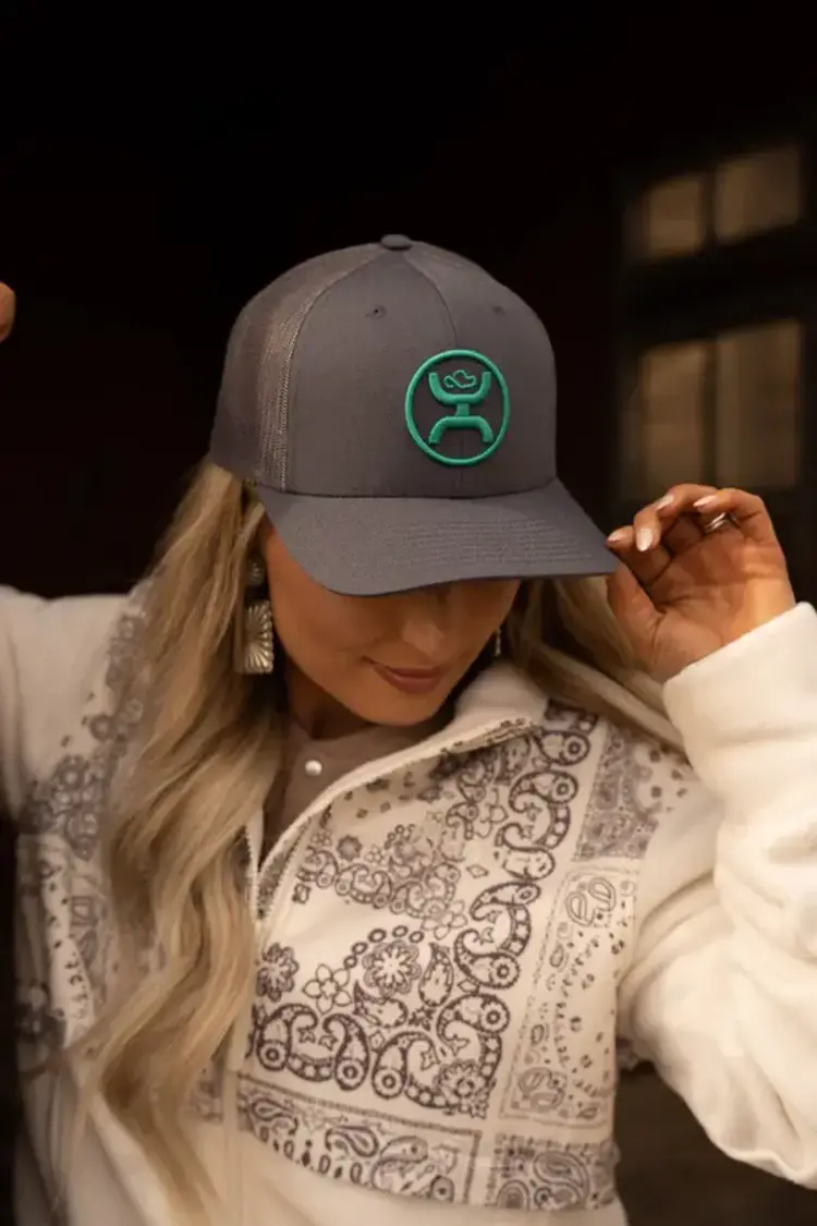HOOey O-Classic Turquoise Logo Trucker Grey