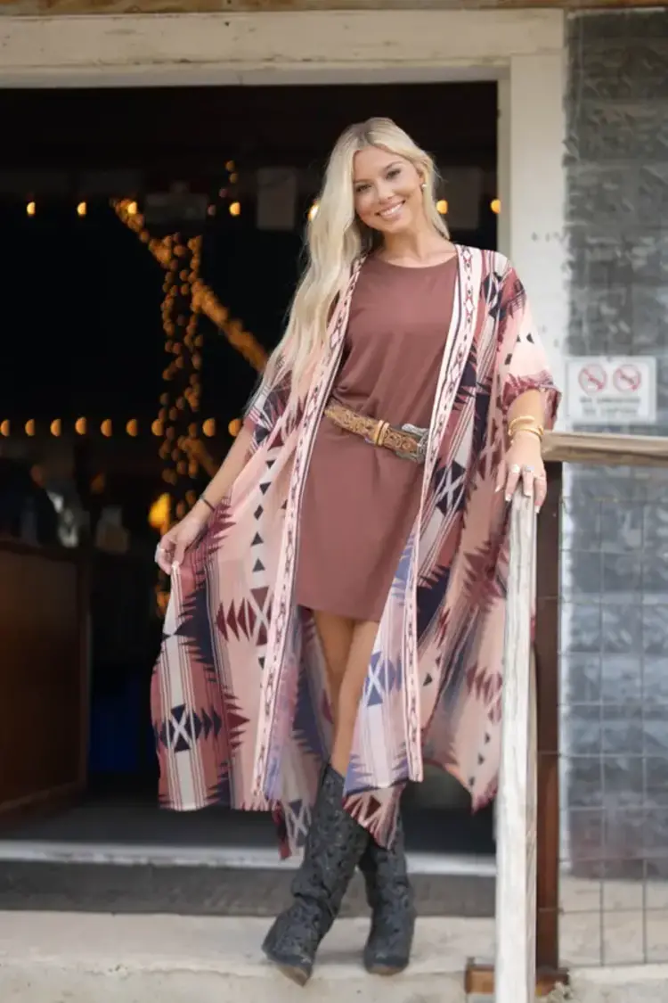 HOOey Kimono Pink Aztec One Size