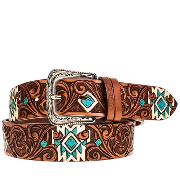 HOOey Dyani Brown Turquoise Ivory Aztec Belt