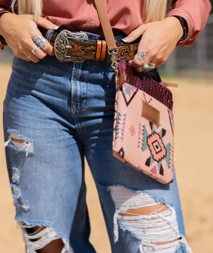 HOOey Nomad Pink Burgundy Aztec Crossbody Purse